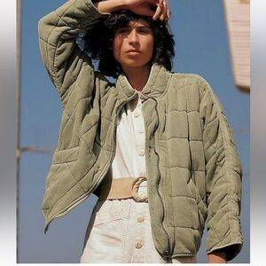 Free People Dolman Quilted Knit Jacket Pine Slumber (Moss Green) Size Medium